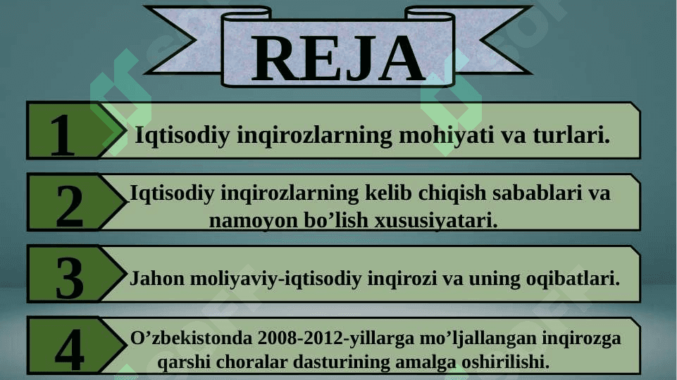 Iqtisodiy inqirozlar , ularning turlari va namoyon bo’lish xususiyatlari. 2