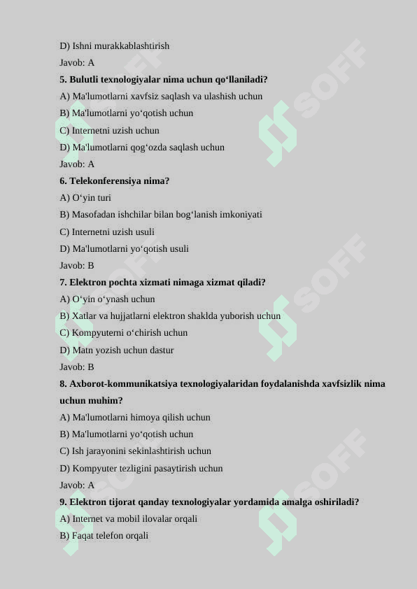 Kasbiy faoliyatda zamonaviy axborot kommunikatsiya texnologiyalaridan foydalanish mavzusida test 2