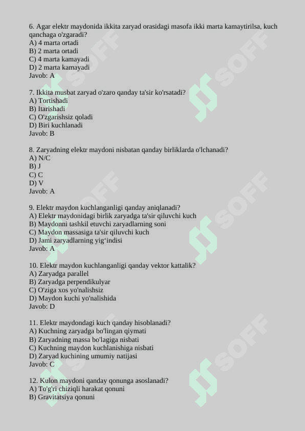 Kulon maydonida zaryad harakati test 2