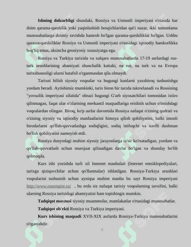 XVII-XIX asrlarda Rossiya-Turkiya munosabatlari 3