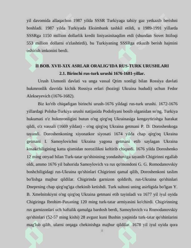 XVII-XIX asrlarda Rossiya-Turkiya munosabatlari 8