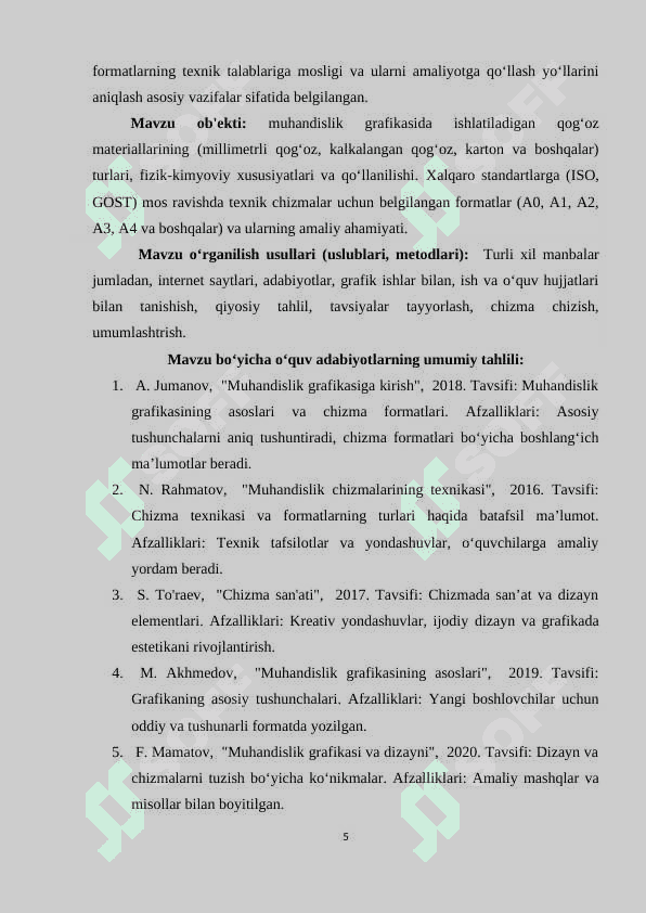 Muhandislik grafikasida qog‘oz turlari.  Chizma formatlarining turlari 5
