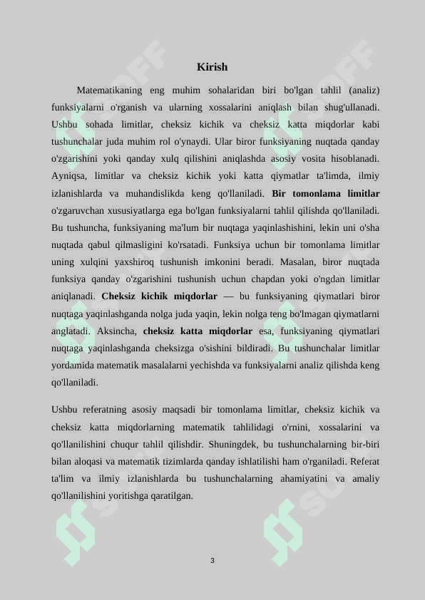 Bir tomonlama limitlar . Cheksiz kichik va cheksiz katta miqdorlar 3