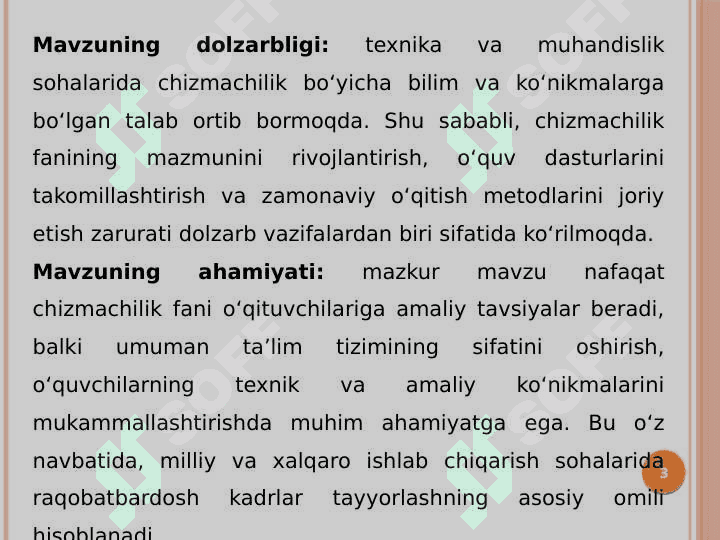 Chizmachilik o‘qitishning mazmuni, tamoyillari va metodlari. Dars mashg‘ulotlarini rejalashtirish 3