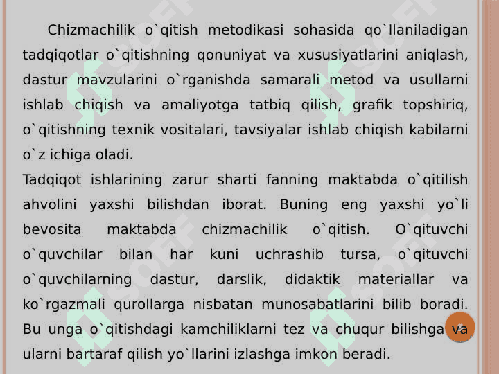 Chizmachilik o‘qitishning mazmuni, tamoyillari va metodlari. Dars mashg‘ulotlarini rejalashtirish 5