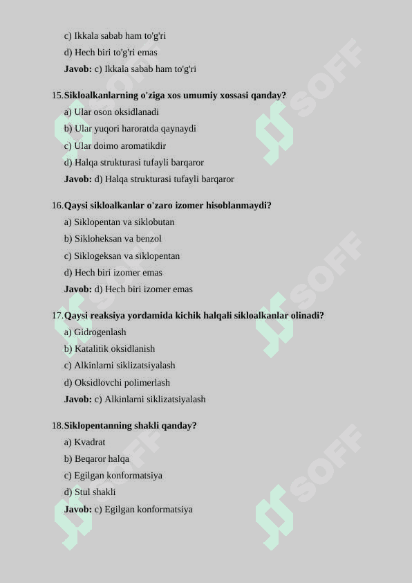 SIKLOALKANLAR OLINISH USULLARI VA XOSSALARI test 4