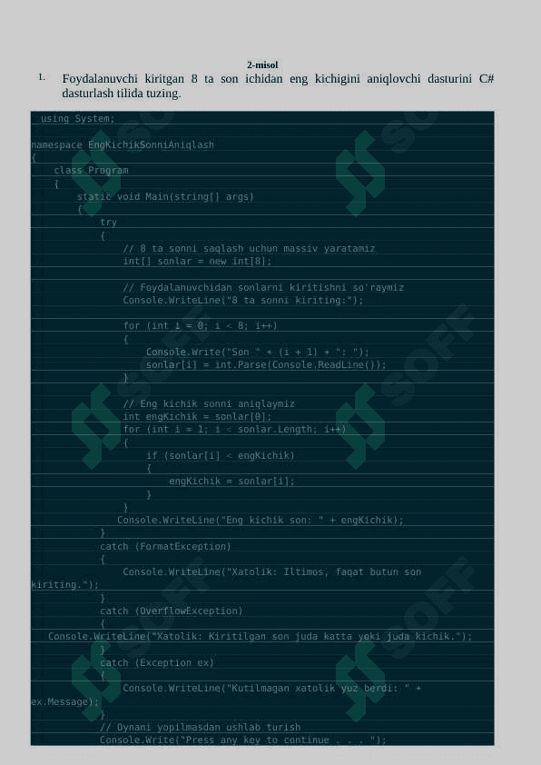 C# dasturlash tilida masalalar va ularning yechimlari 2