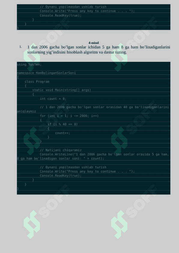 C# dasturlash tilida masalalar va ularning yechimlari 4