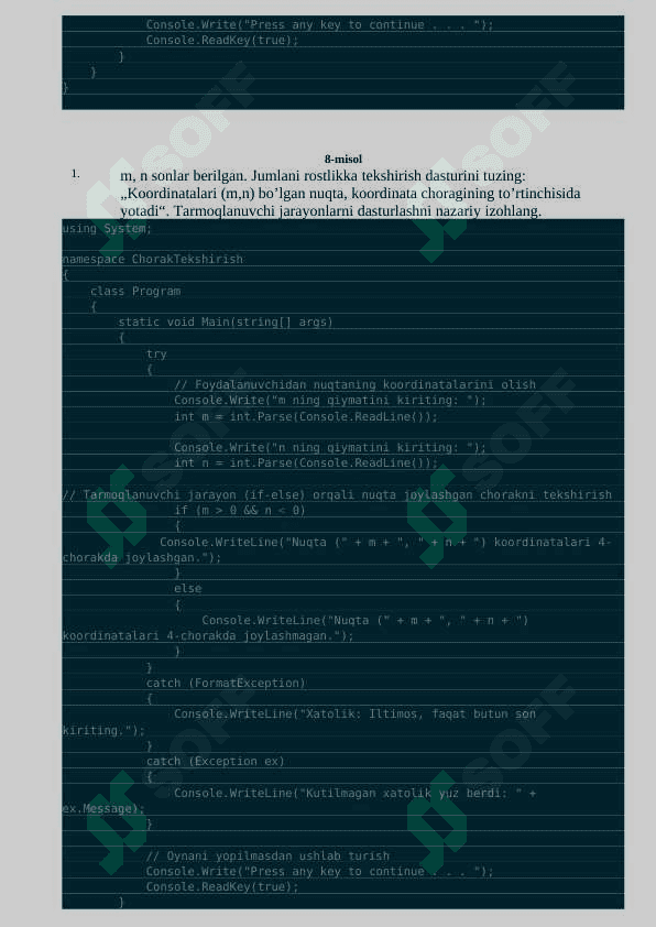 C# dasturlash tilida masalalar va ularning yechimlari 8
