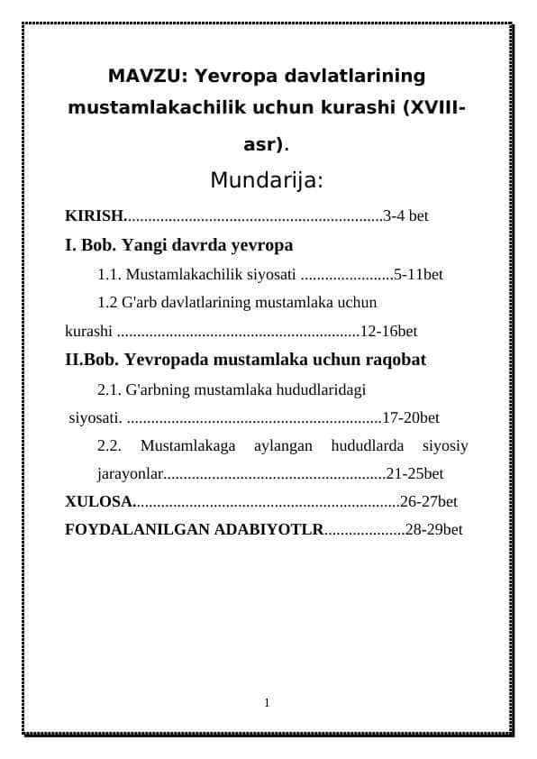 Yevropa davlatlarining mustamlakachilik uchun kurashi