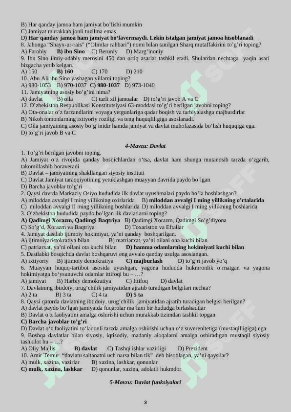 8-sinf Huquq fanidan test 3