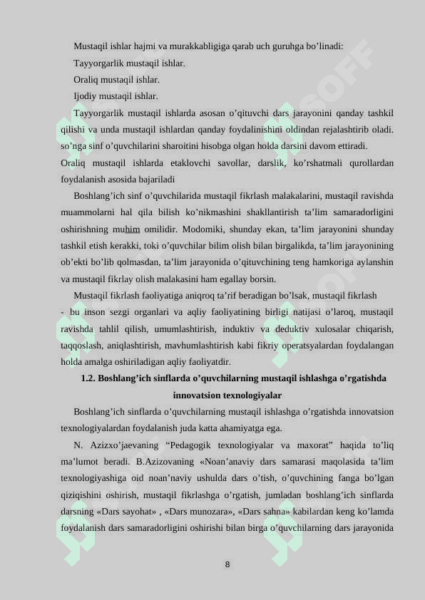 4-sinfda mustaqil ishlarni tashkil etish metodlari 8