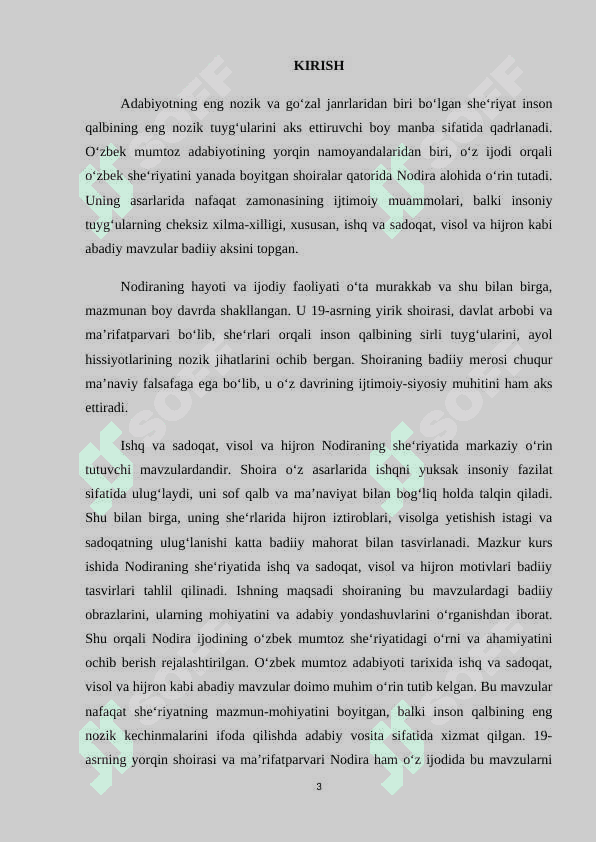 KURS ISHI. Nodiraning she‘riyatida ishq va sadoqat, visol va hijron tarannumi. 3