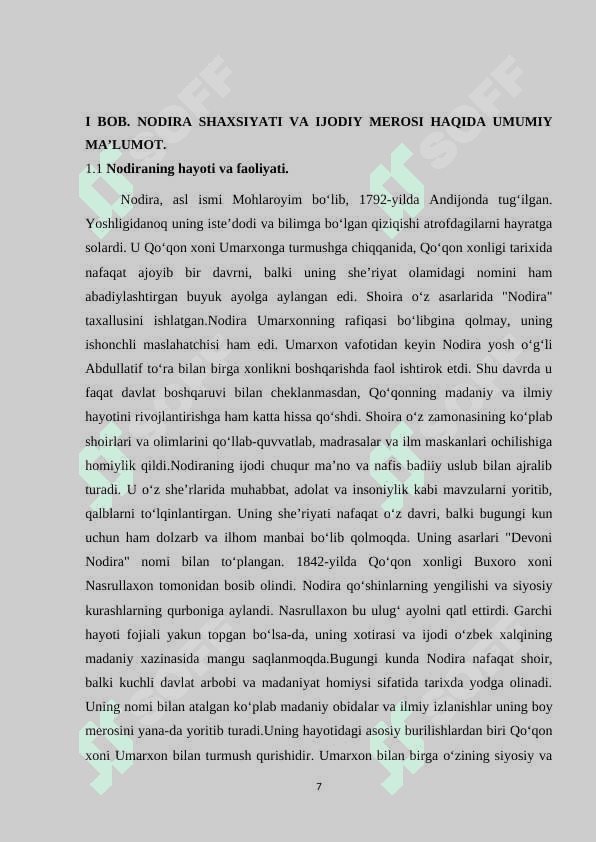 KURS ISHI. Nodiraning she‘riyatida ishq va sadoqat, visol va hijron tarannumi. 7