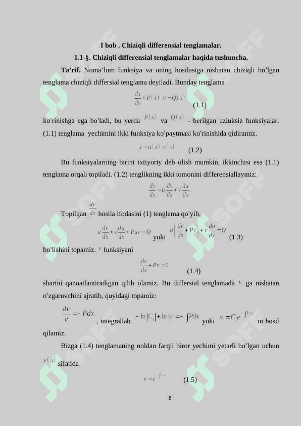 Bir jinsli bо‘lmаgаn о‘zgаrmаs kоеfitsiyеntli chiziqli diffеrеnsiаl tеnglаmаlаr vа ulаrning  yеchimlаrini tоpish usullаri 8