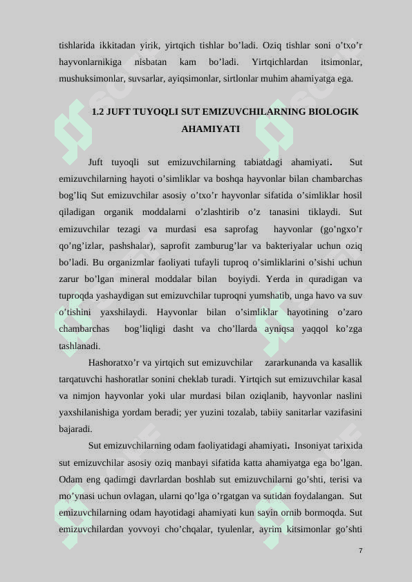 JUFT TUYOQLI SUT EMIZUVCHI HAYVONLARNING BIOLOGIK VA EKOLOGIK XUSUSIYATLARI 7