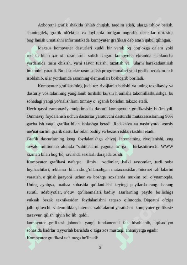 KOMPYUTER GRAFIKASI VA UNI O’QITISH METODIKASI 5