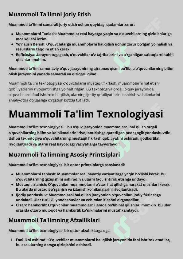 Muammoli Ta'lim Texnologiyasining Maqsad va Vazifalari( RASM TEXT REFERAT) 2