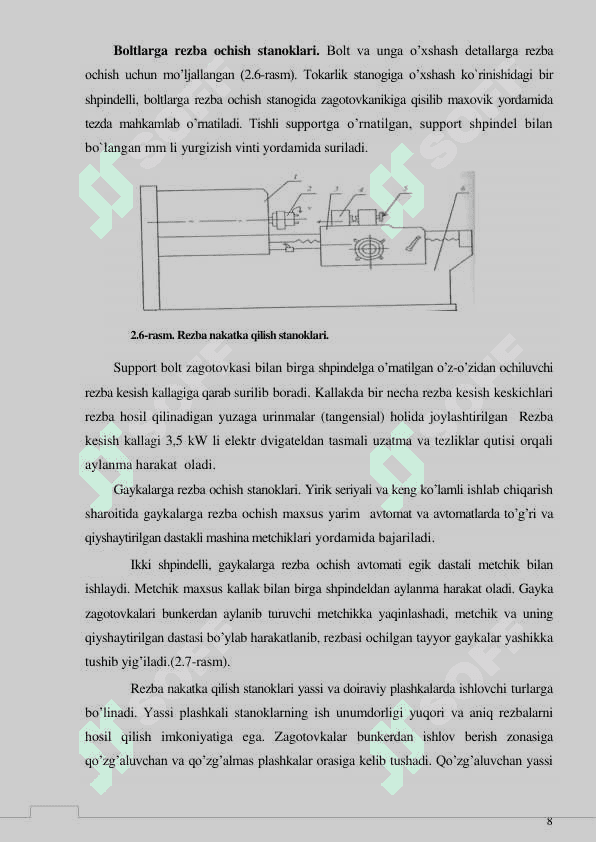 Rezba xosil qiluvchi asboblarning har xil ko`rinishlari va asosiy konstruktiv elementlari 8