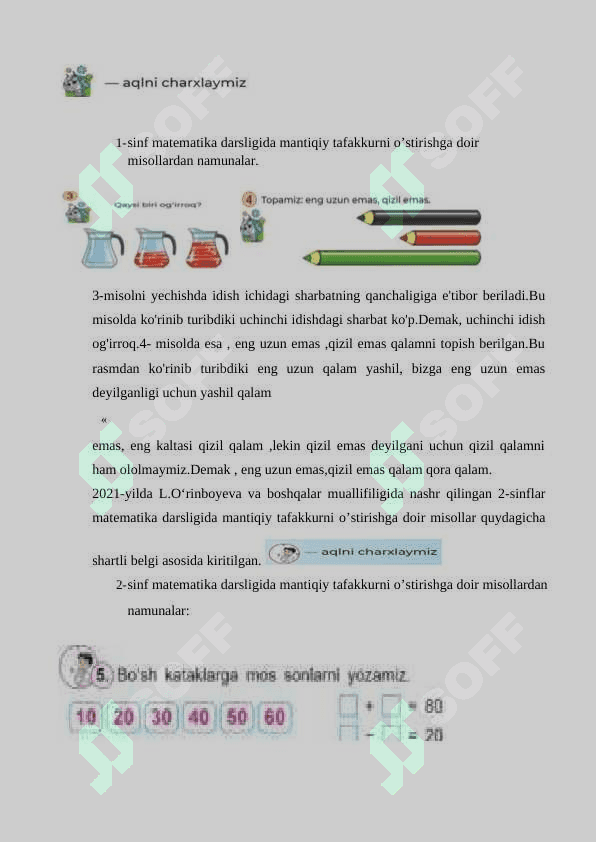 Mantiqiy fikrlashga oid masalalar ustida ishlash 3-sinf 2