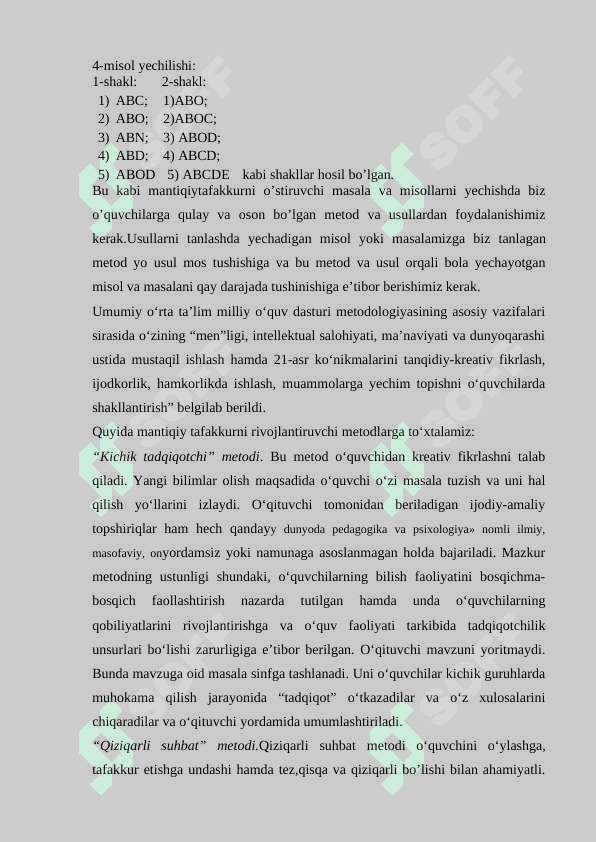 Mantiqiy fikrlashga oid masalalar ustida ishlash 3-sinf 4