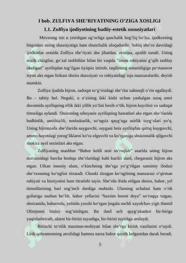 ZULFIYA SHE’RIYATIDA VATAN VA HIJRON MOTIVLARI 5