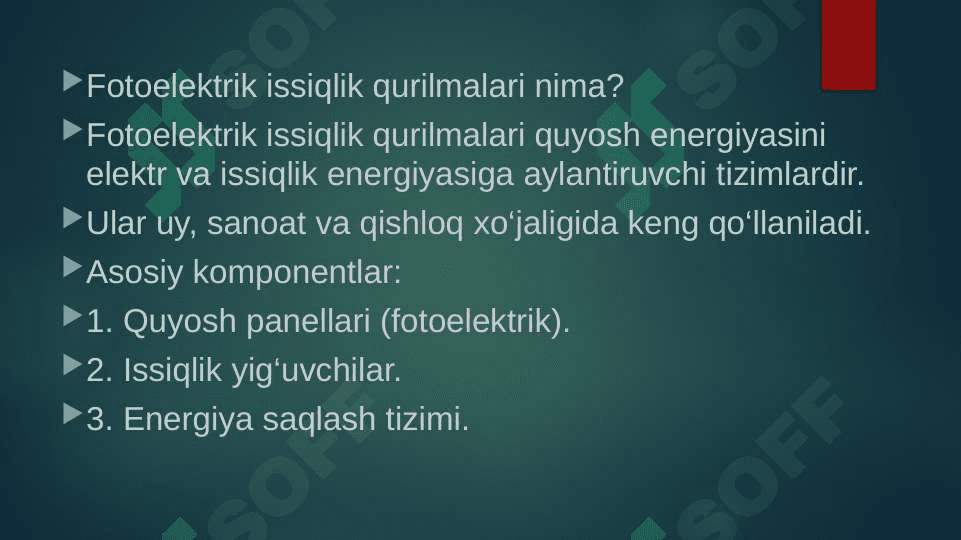 Quyosh fotoelektrik issiqlik qurilmalari 4