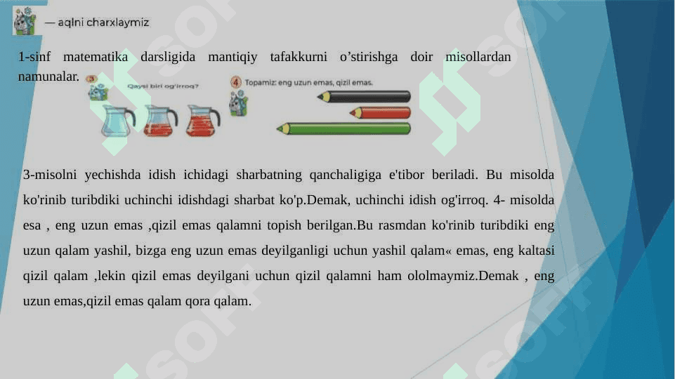 Mantiqiy fikrlashga oid masalalar ustida ishlash 1-sinf 2