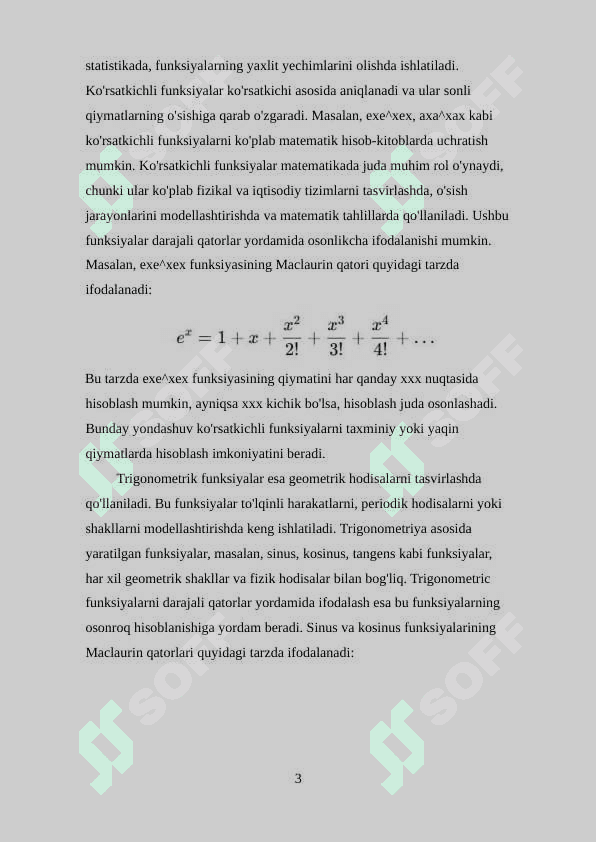 Darajali qatorlar yordamida ko'rsatkichli, trigonometrik funksiyalarni tariflash 3
