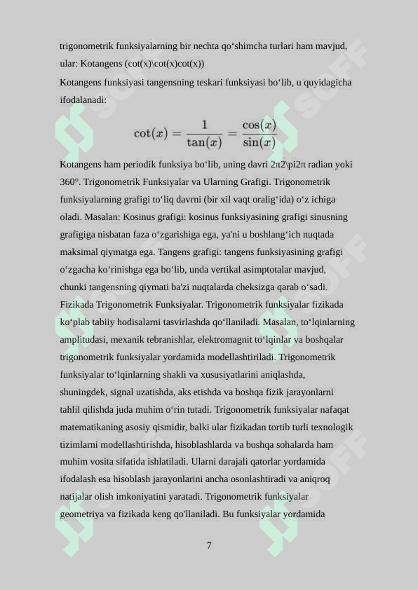 Darajali qatorlar yordamida ko'rsatkichli, trigonometrik funksiyalarni tariflash 7