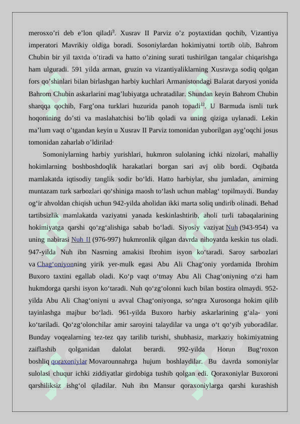 Somoniylar sulolasining hokimiyatga kelishi va X asr birinchi 7