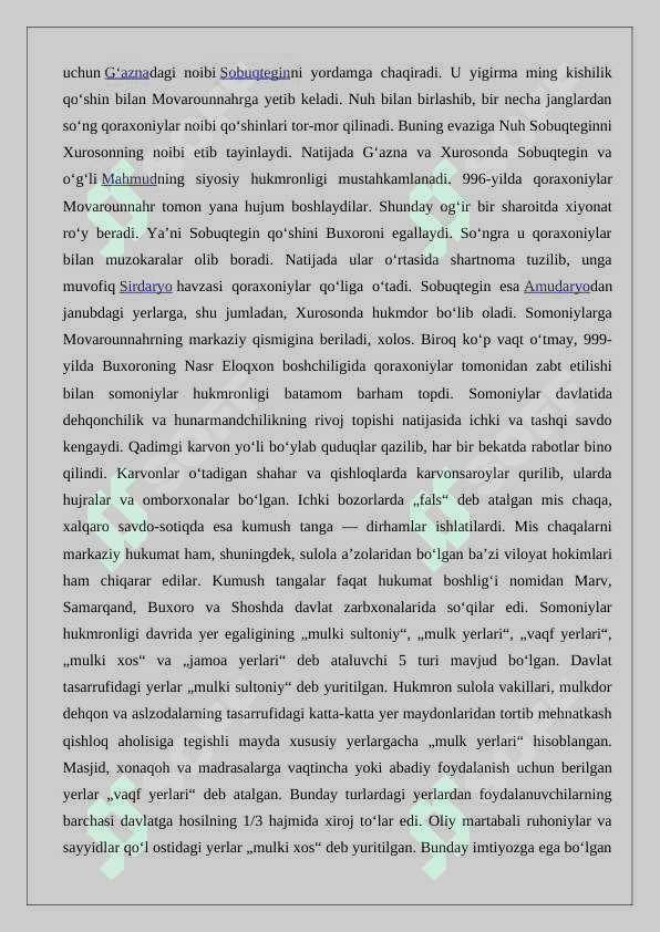 Somoniylar sulolasining hokimiyatga kelishi va X asr birinchi 8