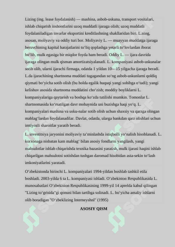 Lizing kompanyalari va ularni iqtisodiyotdagi o’rni 4