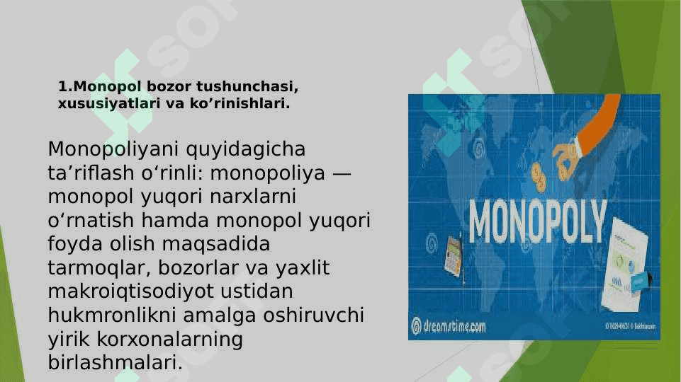 MAVZU: Raqobatlashmagan bozor sharoitida monopol narx belgilash va bozor hokimyati 2