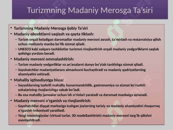 Turizm va madaniy merosni asrash va targ‘ib qilish 8