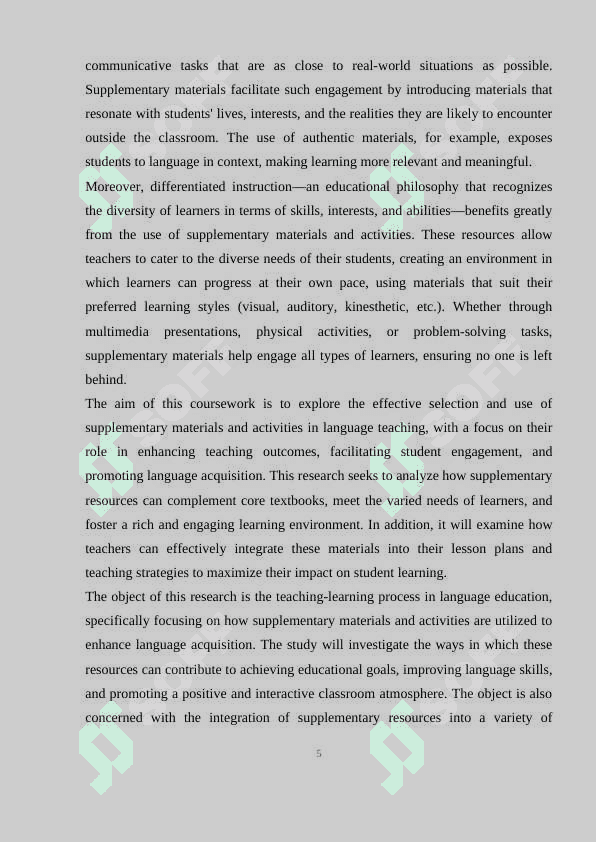Selection and use of supplementary materials and activities 6