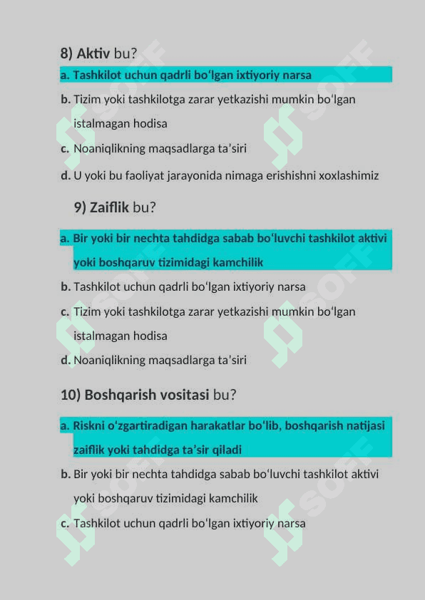 Kiberxavfsizlik asoslari fanidan yakuniy baza testi 2-kurs, TATU. 3