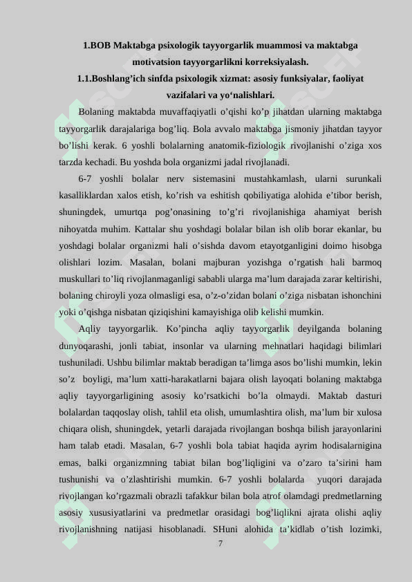 Maktab psixologining boshlang'ich sinf oquvcilari bn ishlash tartibikurs ishi 6