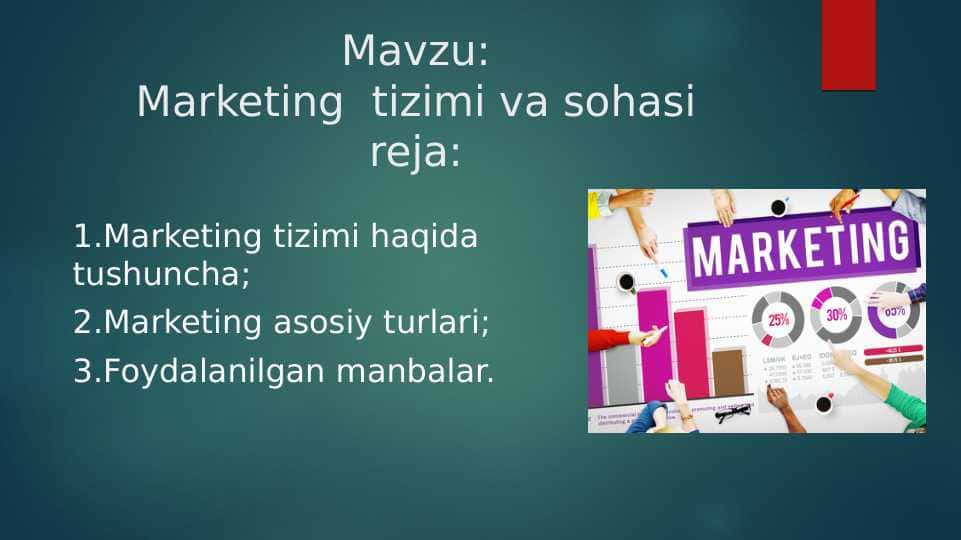 Mavzu:Marketing  tizimi va sohasi