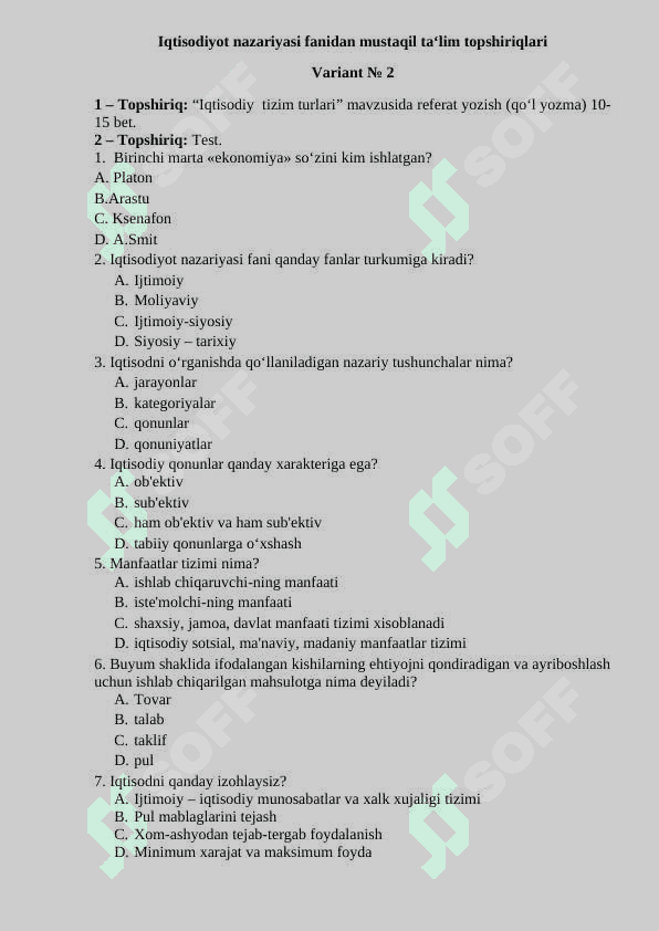 Iqtisodiyot nazariyasi fanidan mustaqil ta‘lim topshiriqlari 4