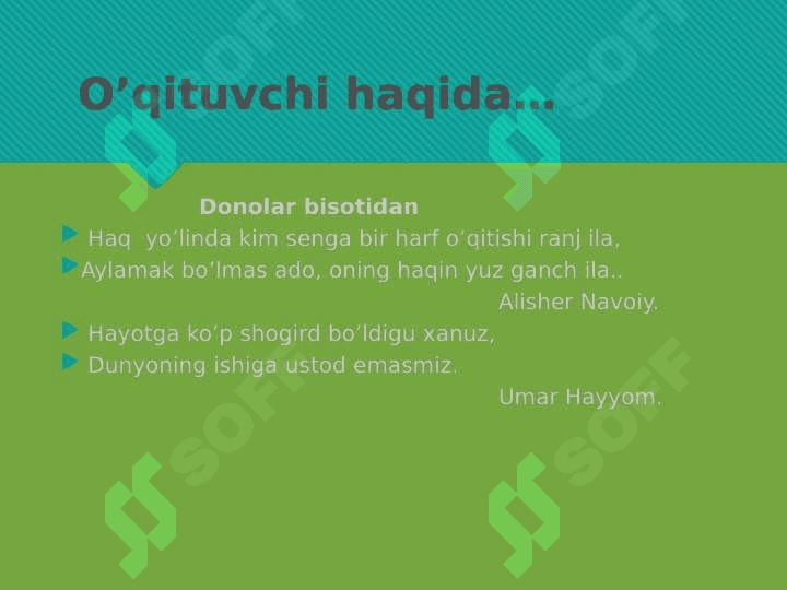 O’qituvchi yoshlarga ta’lim -    tarbiya beruvchi kishi 3