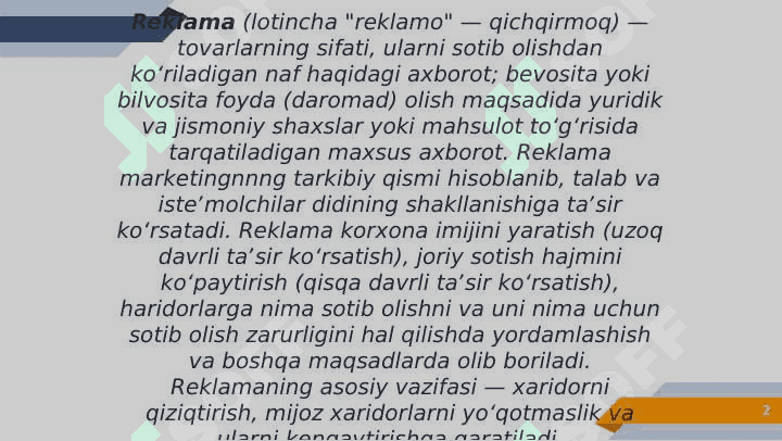 KOMPANIYALARDA REKLAMA FAOLYATINI TASHKIL ETISH. 2