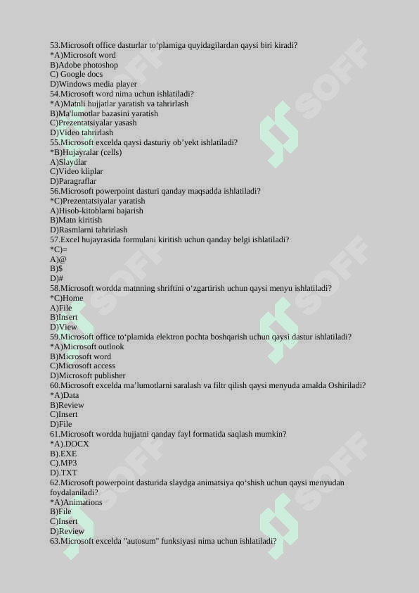 IT sohasidan testlar to'plami 6