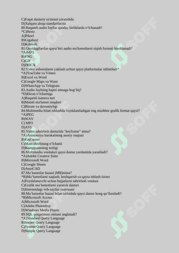 IT sohasidan testlar to'plami 8