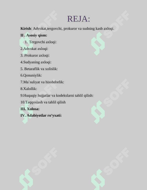 ADVOKAT, TERGOVCHI, PROKUROR VA SUDNING KASB AXLOQI 2