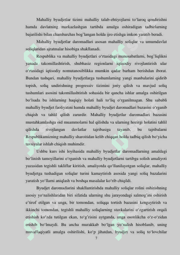 OʻZBEKISTON RESPUBLIKASI BYUDJET TIZIMIDA MAHALLIY BYUDJETLARNING OʻRNI VA AHAMIYATI 6