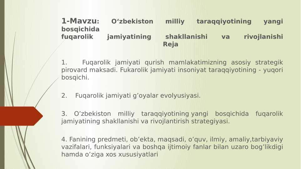 O‘zbekiston milliy taraqqiyotining yangi bosqichidafuqarolik jamiyatining shakllanishi va rivojlanishi