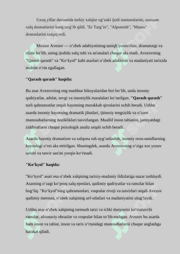 Muxtor Avezovning  Qarash qarash   Kòkyol  asarlari 3