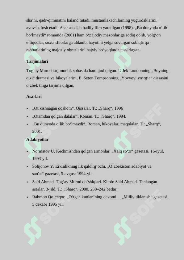 Toğay Murod, Erkin Vohidov, Abdulla Oripov, Shukur Xolmirzayev hayoti va ijodi 2