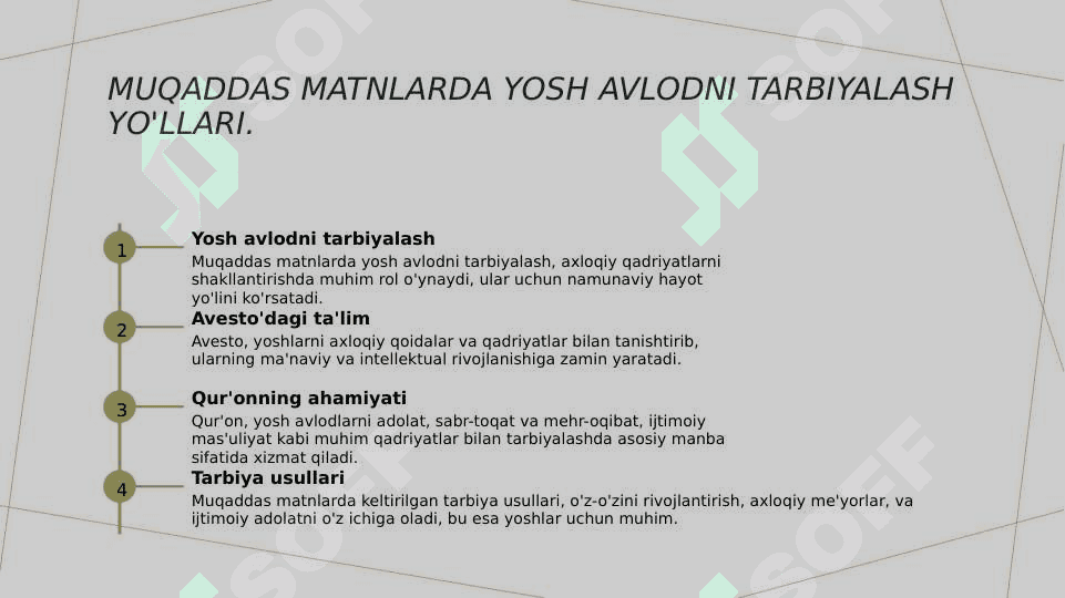 Muqaddas diniy kitoblar Avesto,Quronda odob axloq va_tarbiya 8